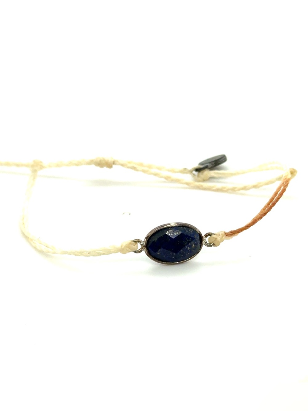 Pura Vida Blue Faceted Stone Bracelet with Cream and Tan Cord (G5)